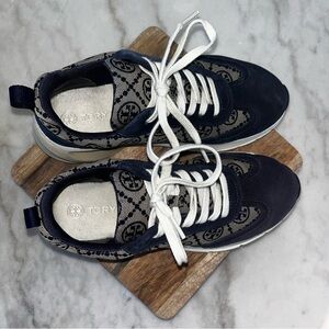 Tory Burch T Monogram Good Luck Trainer Sneakers Size 9 Navy Blue
